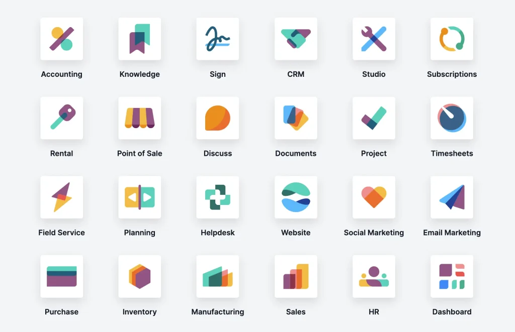 Icons of the main Odoo modules.