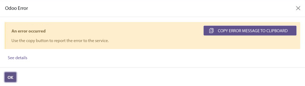 Copy complete error to clipboard button